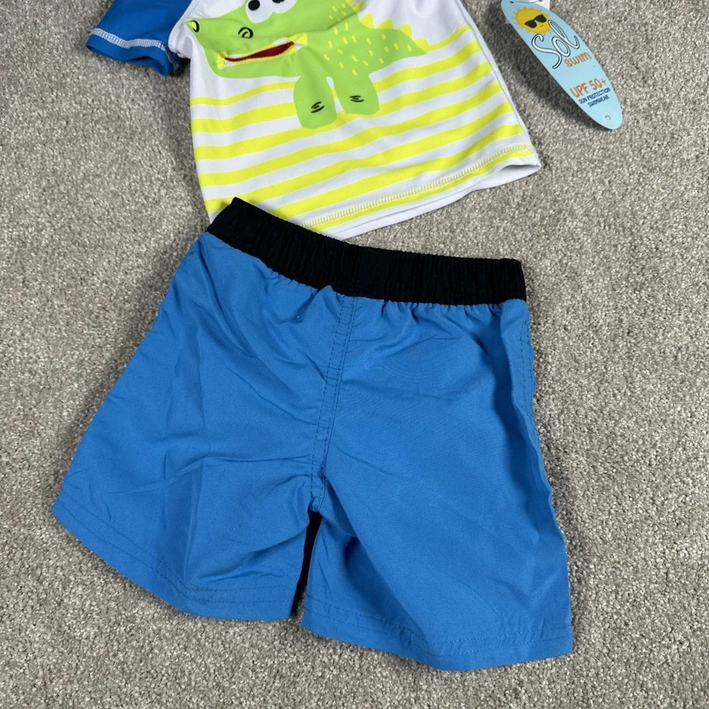 Sol Swim Boy's 2 Piece Swim‎ Set 6-9 Months UPF 50+ Sun Protection Lizard Iguana